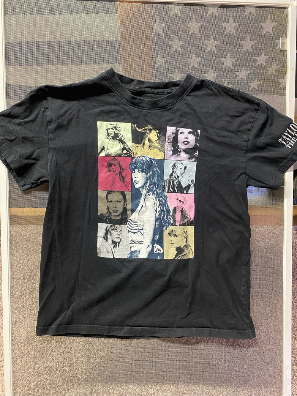 Taylor Swift Black Graphic Short Sleeve Tee with Multi-Color Photo Blocks - 1494